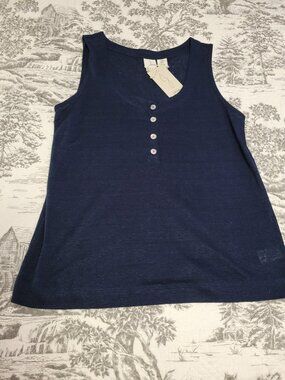 Joie Navy Linen Scoop Neck Tank Shirt Size Medium NWT